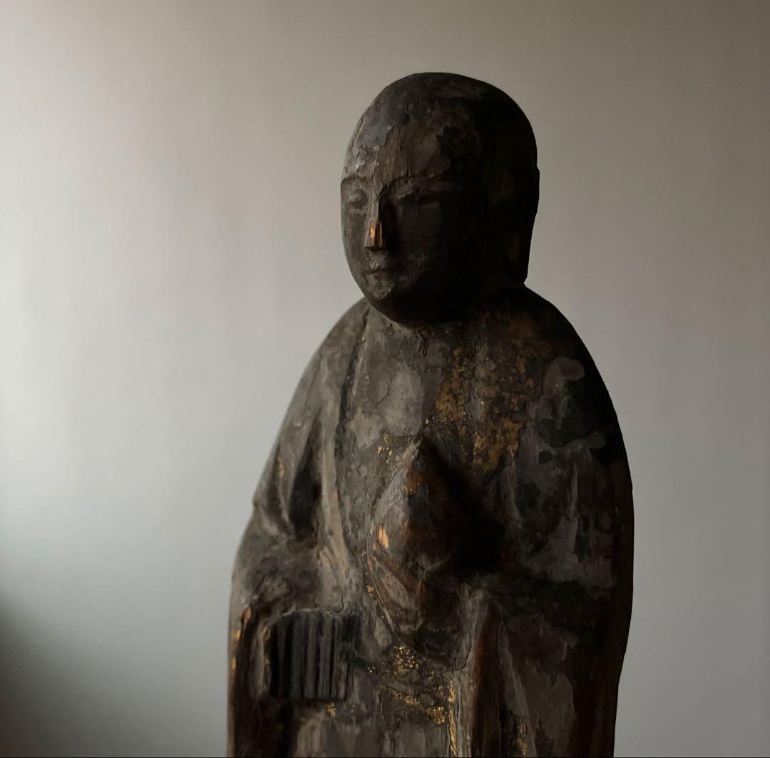 【静寂 古い木彫地蔵菩薩立像 約12㎝ 江戸初期〜中期頃】骨董仏像古美術民間信仰