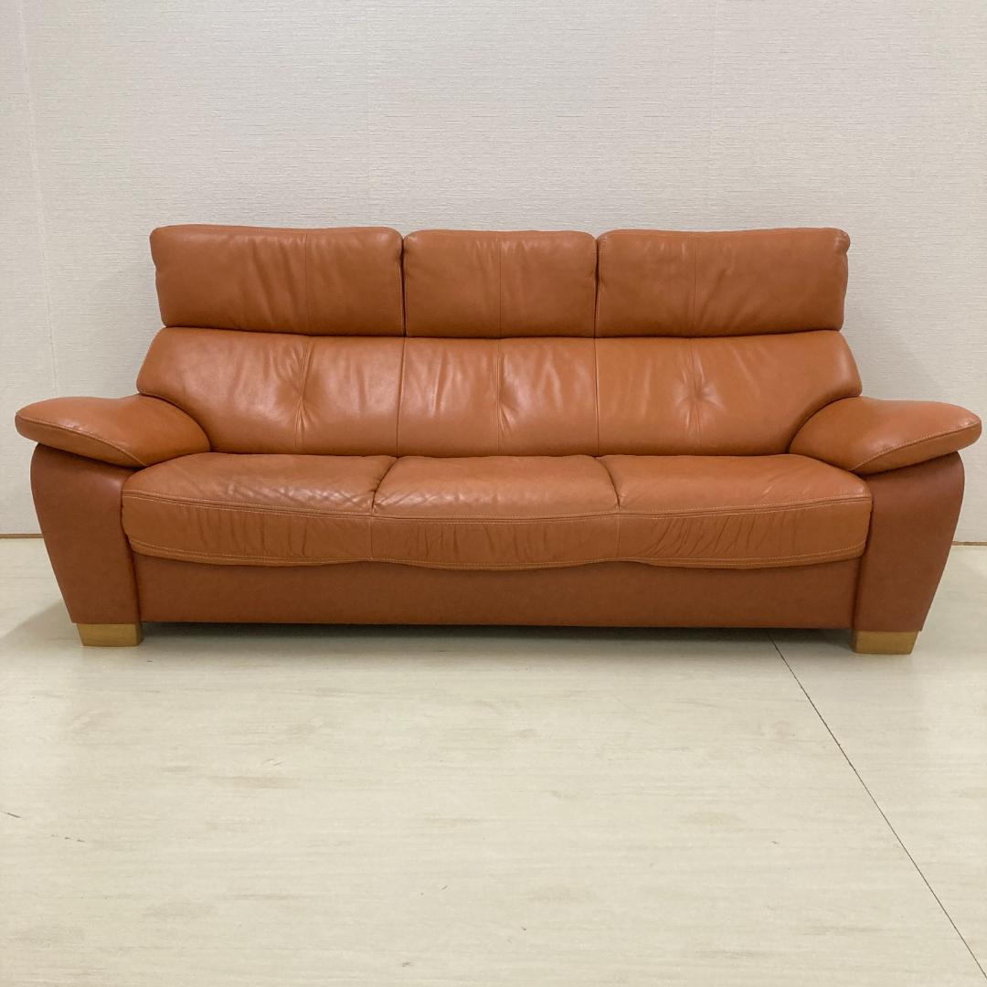 【カリモク】革製　３人掛けソファ　3Pソファ　ZT73
