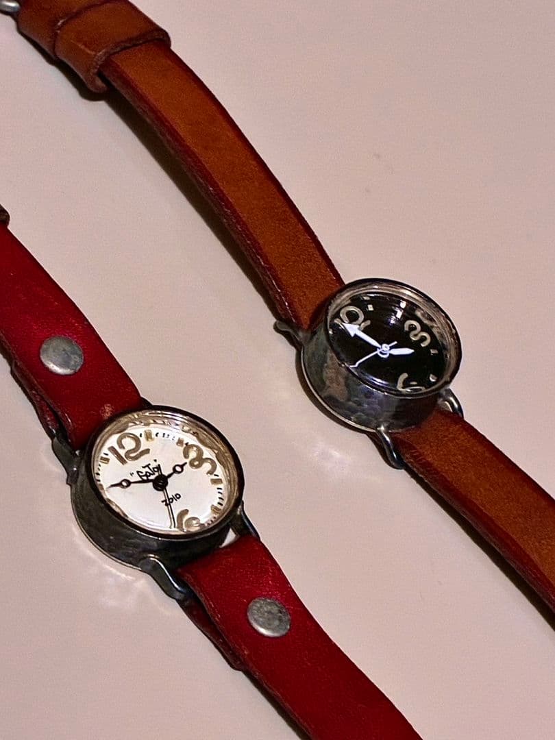 アンティーク腕時計 ハンドメイド 一点物 本革 レザー ブラウン 茶 ペア 美品