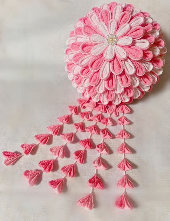 つまみ細工　ピンクの髪飾り　5点セット
