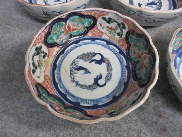 古伊万里金襴手金彩染錦窓絵俊寛鉢5枚 [B26507]