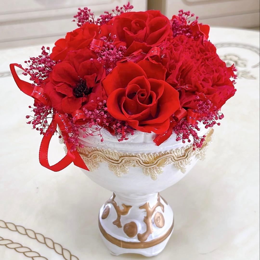 全てプリザーブドフラワー✨バラ＆カーネーション＆フレンチマリアン✨クリアケース付