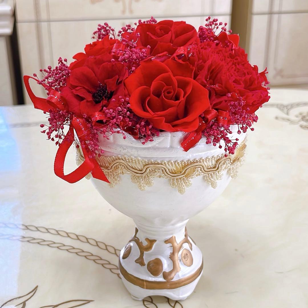 全てプリザーブドフラワー✨バラ＆カーネーション＆フレンチマリアン✨クリアケース付