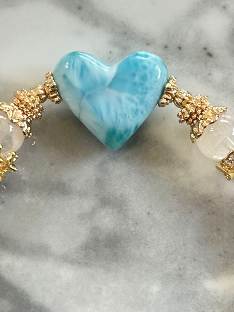 ラリマー、マダガスカル産レインボームーンストーンのブレスレット