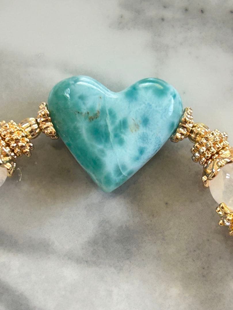 ラリマー、マダガスカル産レインボームーンストーンのブレスレット