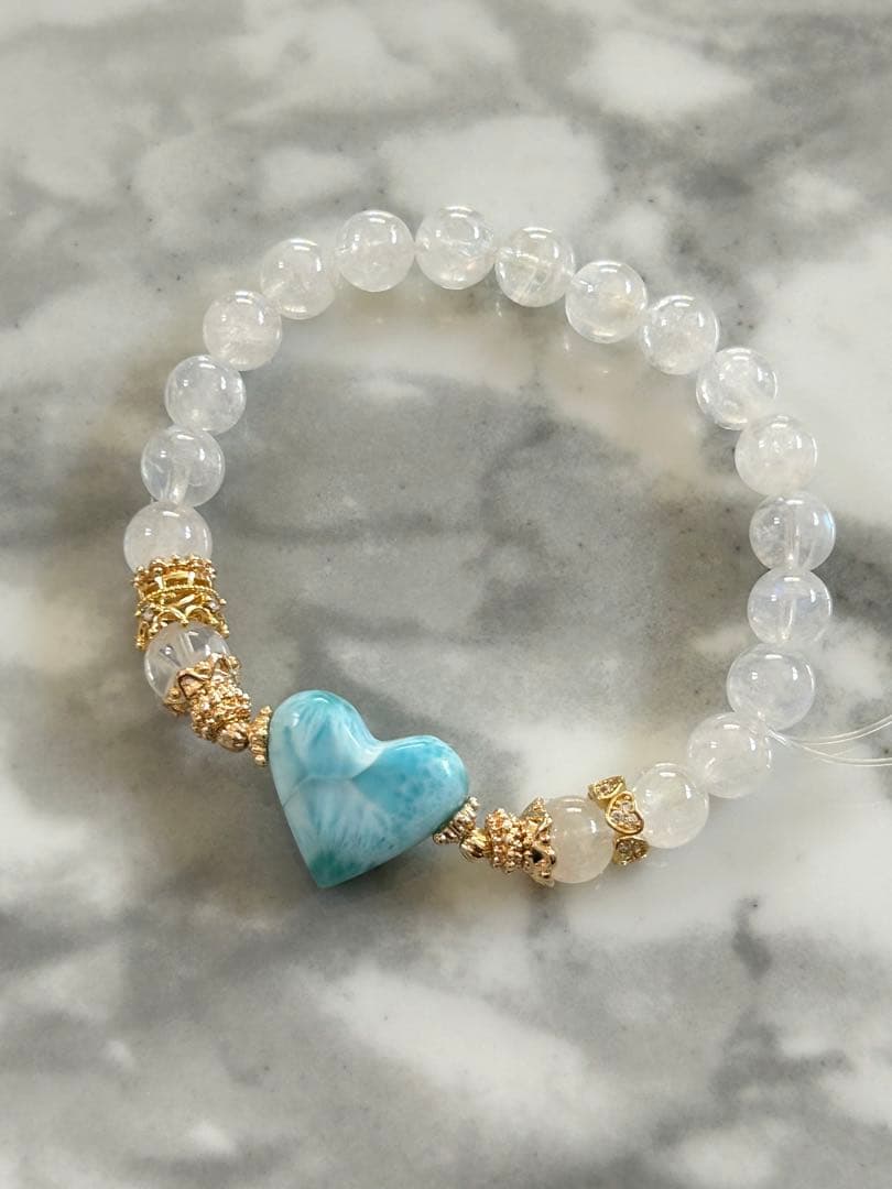 ラリマー、マダガスカル産レインボームーンストーンのブレスレット