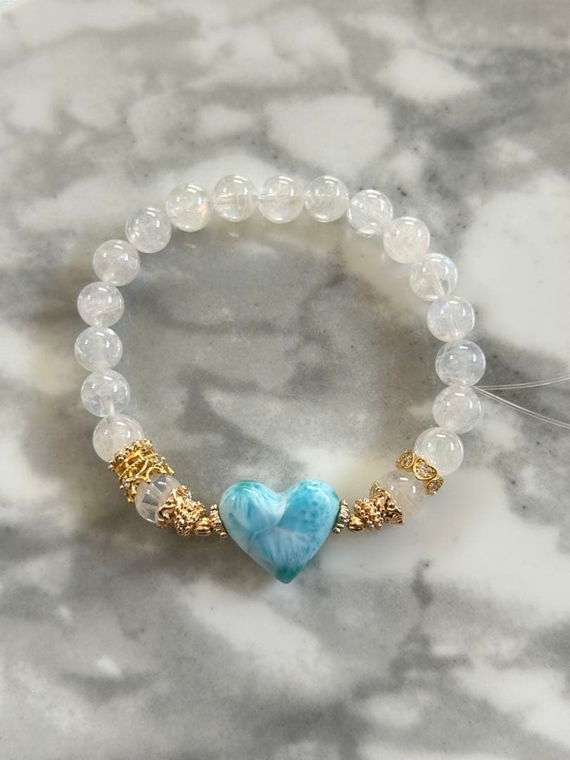 ラリマー、マダガスカル産レインボームーンストーンのブレスレット