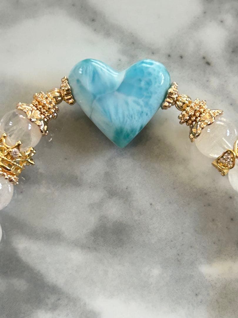 ラリマー、マダガスカル産レインボームーンストーンのブレスレット