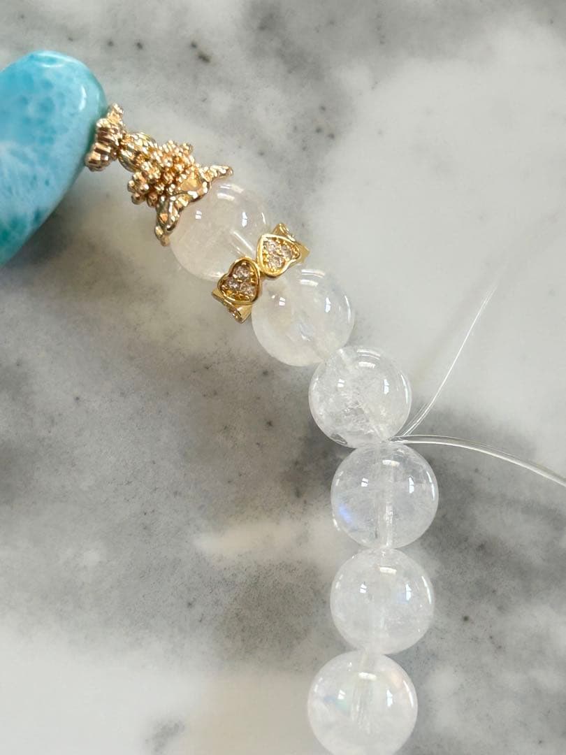 ラリマー、マダガスカル産レインボームーンストーンのブレスレット