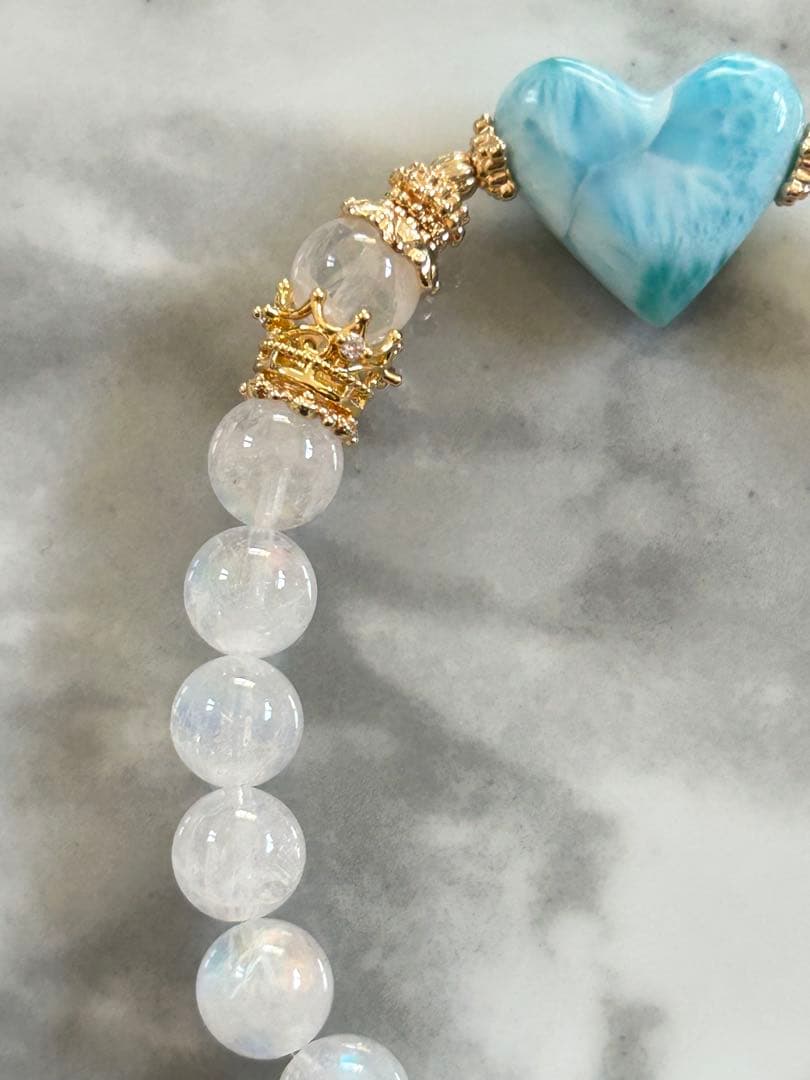 ラリマー、マダガスカル産レインボームーンストーンのブレスレット