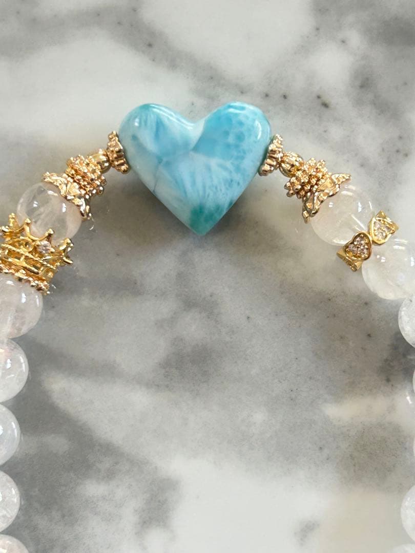 ラリマー、マダガスカル産レインボームーンストーンのブレスレット