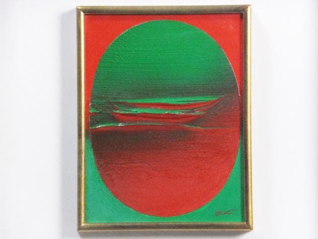 現代美術 片山昭弘　直筆サイン『宴』板に油彩 0号 1201810317A