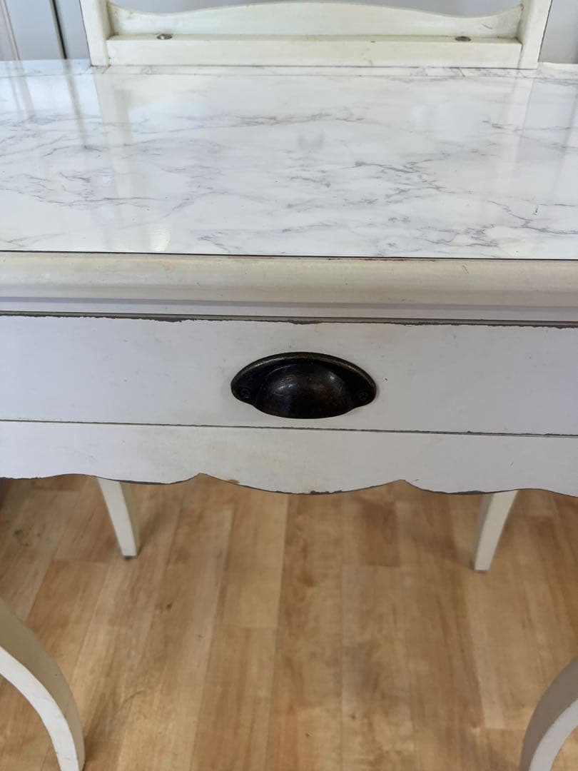 ドレッサー　鏡台　化粧台　大理石柄　昭和レトロ　白　ホワイト　おしゃれ