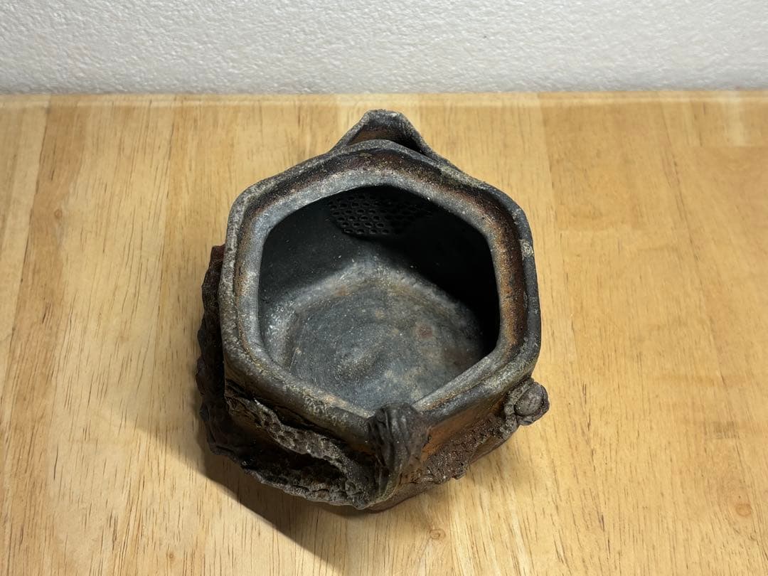 128. 備前焼 宝瓶 登り窯 龍 りゅう 6角 手びねり 急須