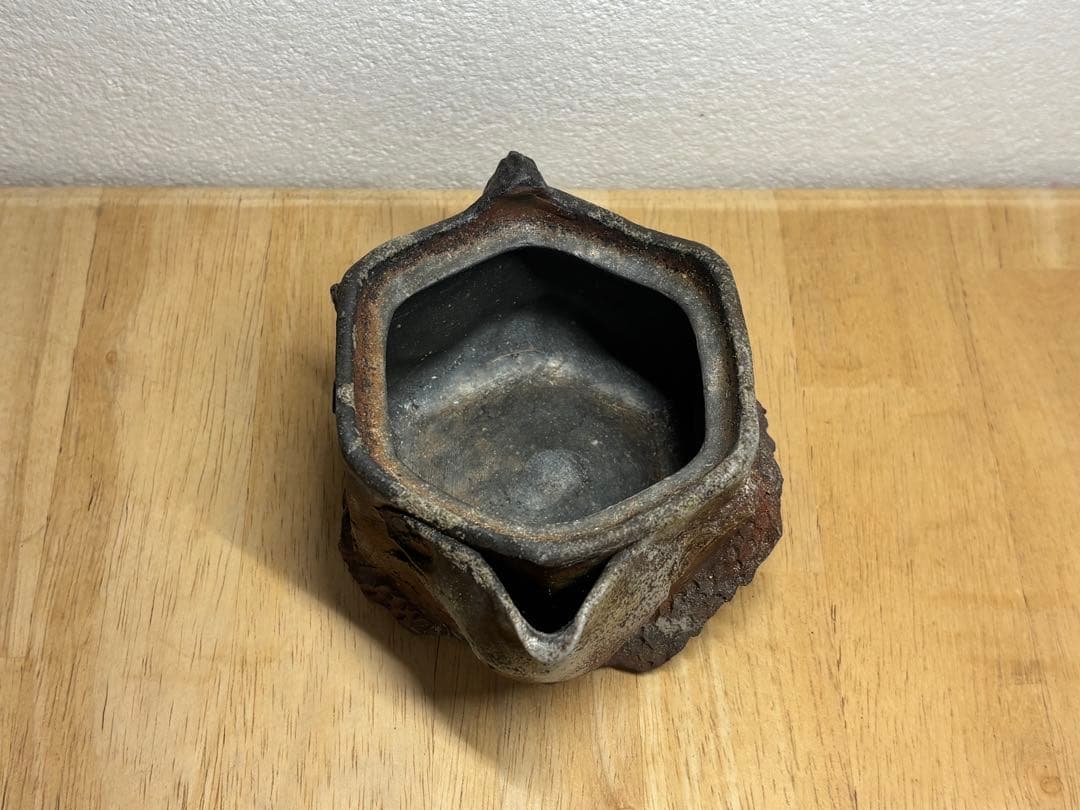 128. 備前焼 宝瓶 登り窯 龍 りゅう 6角 手びねり 急須