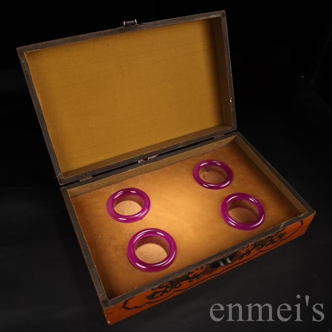 中国古美術 旧蔵『宮廷御藏 高冰種 紫羅蘭玉 手彫バングル』 玉器 腕輪 装身具