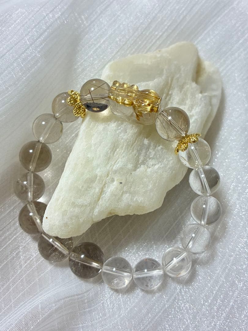 ルチルクォーツ　水晶　デザインブレスレット　10〜12mm 16cm