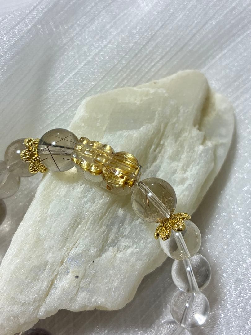 ルチルクォーツ　水晶　デザインブレスレット　10〜12mm 16cm