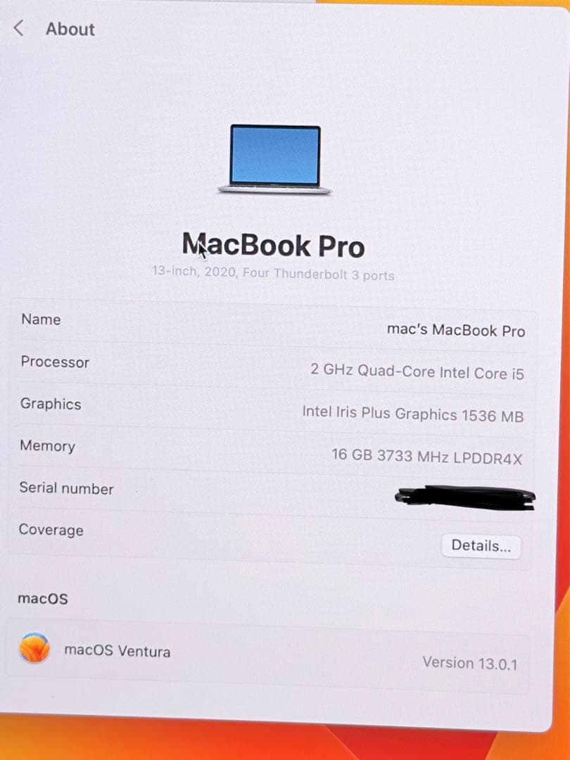 MacBook本体 MacBook Pro 13inch i5 16GB 512GB 2020