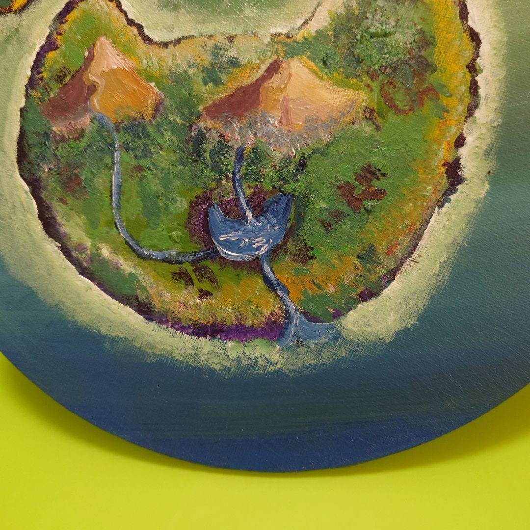 幻想的なファンタジー風景 猫の島 アクリル画