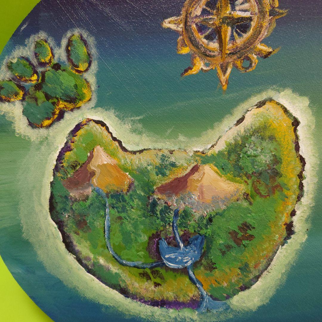 幻想的なファンタジー風景 猫の島 アクリル画