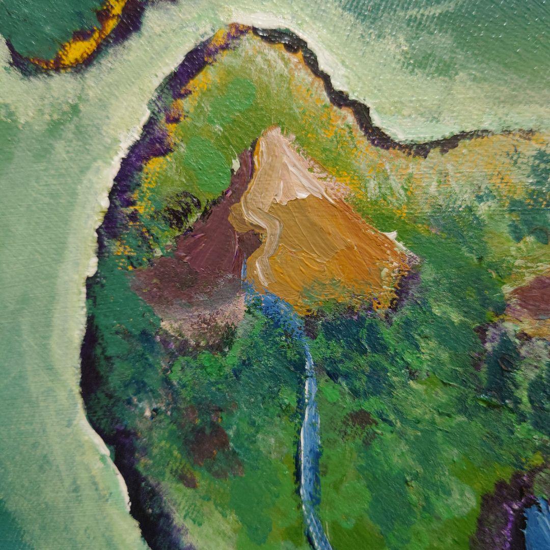 幻想的なファンタジー風景 猫の島 アクリル画