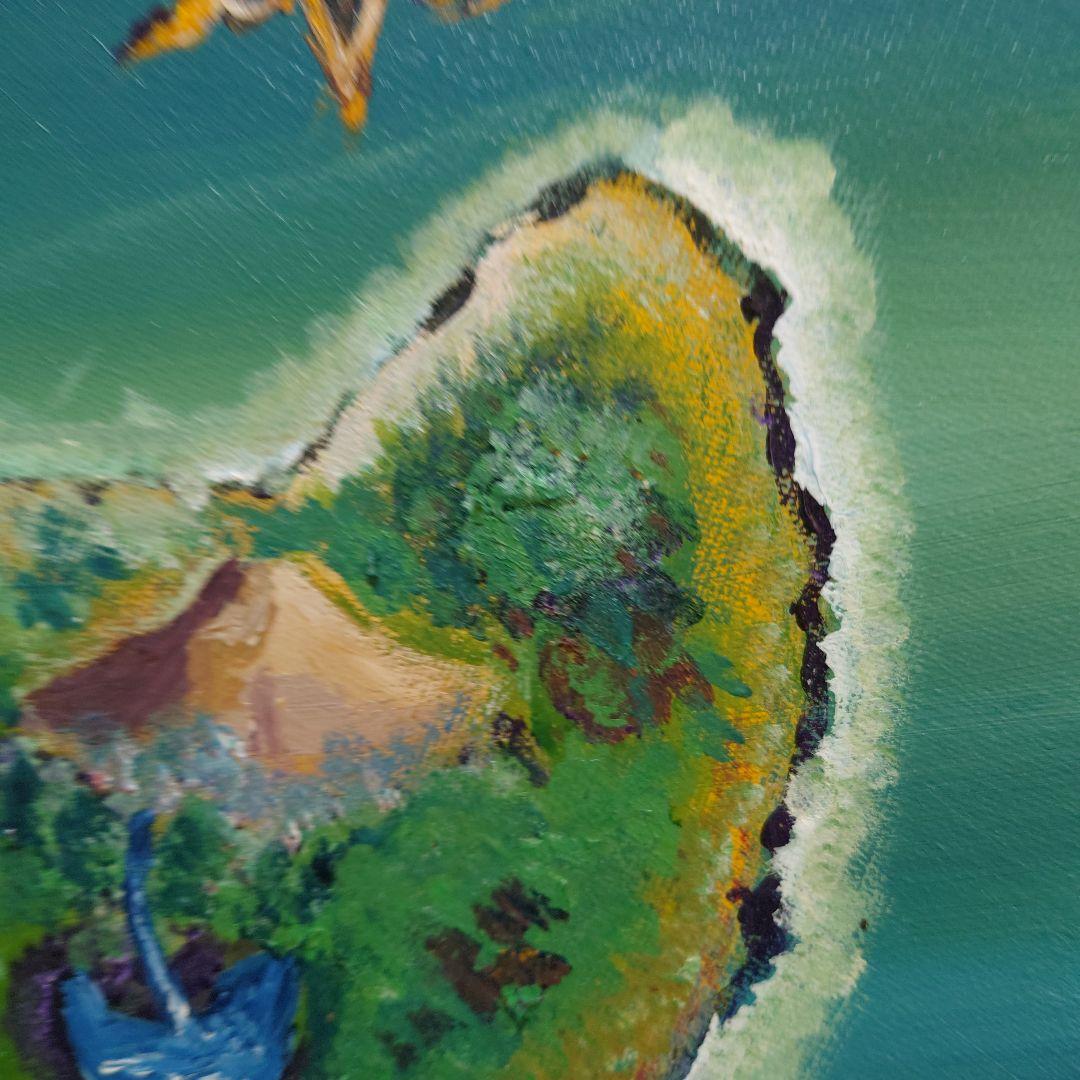 幻想的なファンタジー風景 猫の島 アクリル画