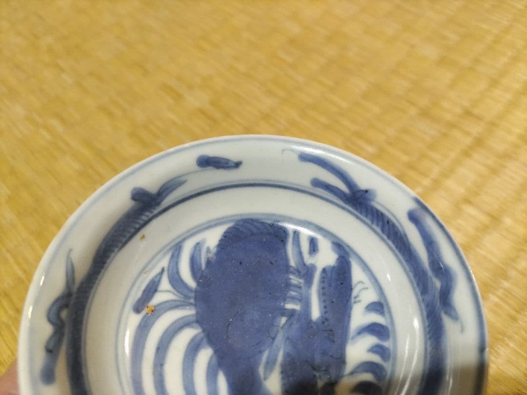 古染付　水鳥図　平盃（径8.8cm）明・景徳鎮