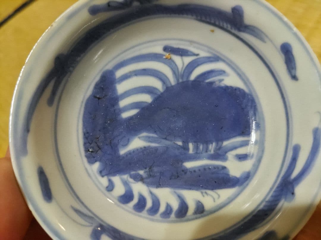 古染付　水鳥図　平盃（径8.8cm）明・景徳鎮