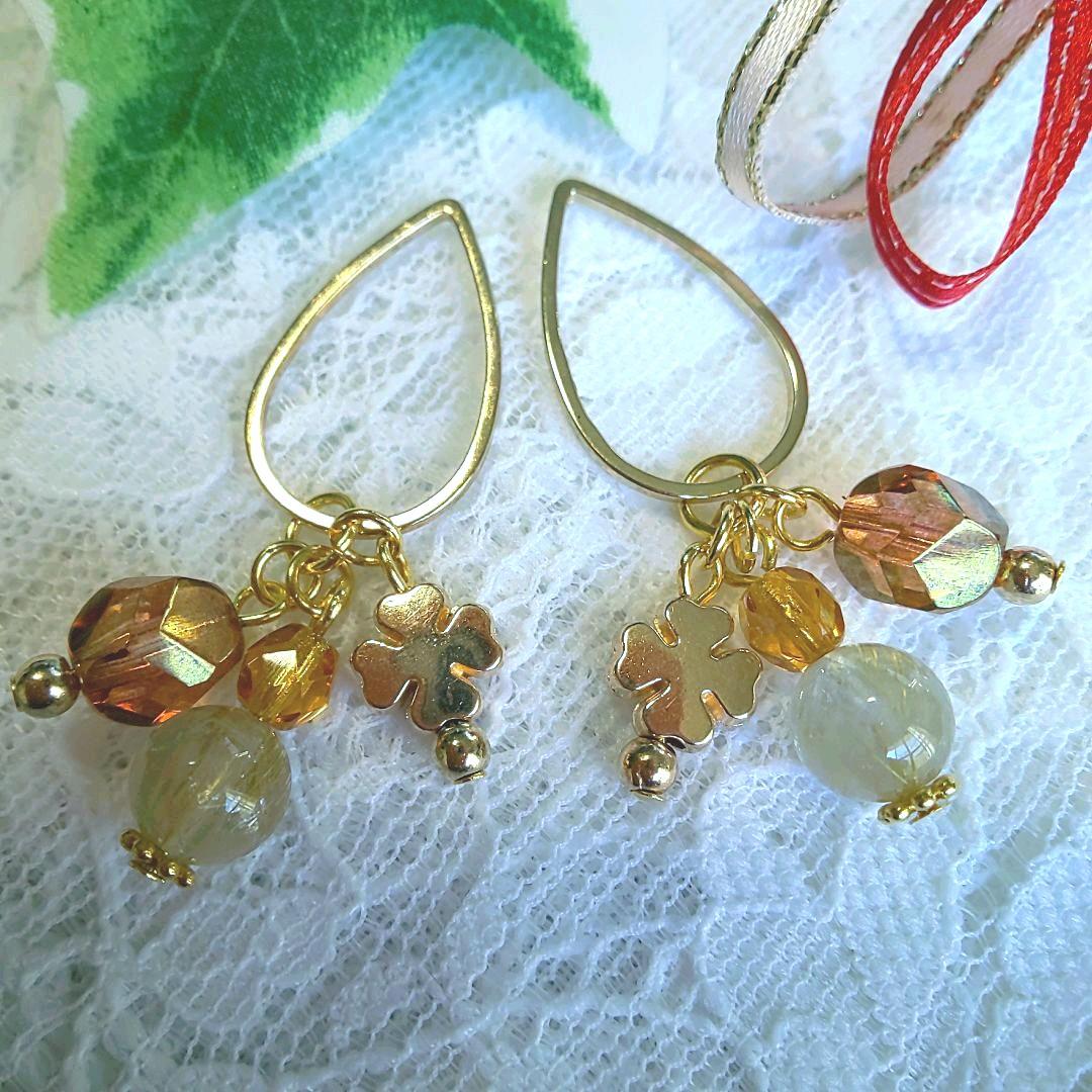 ♡期間限定販売【12】天然石シトリンとチェコビーズのチャーム、ピアス、イヤリング