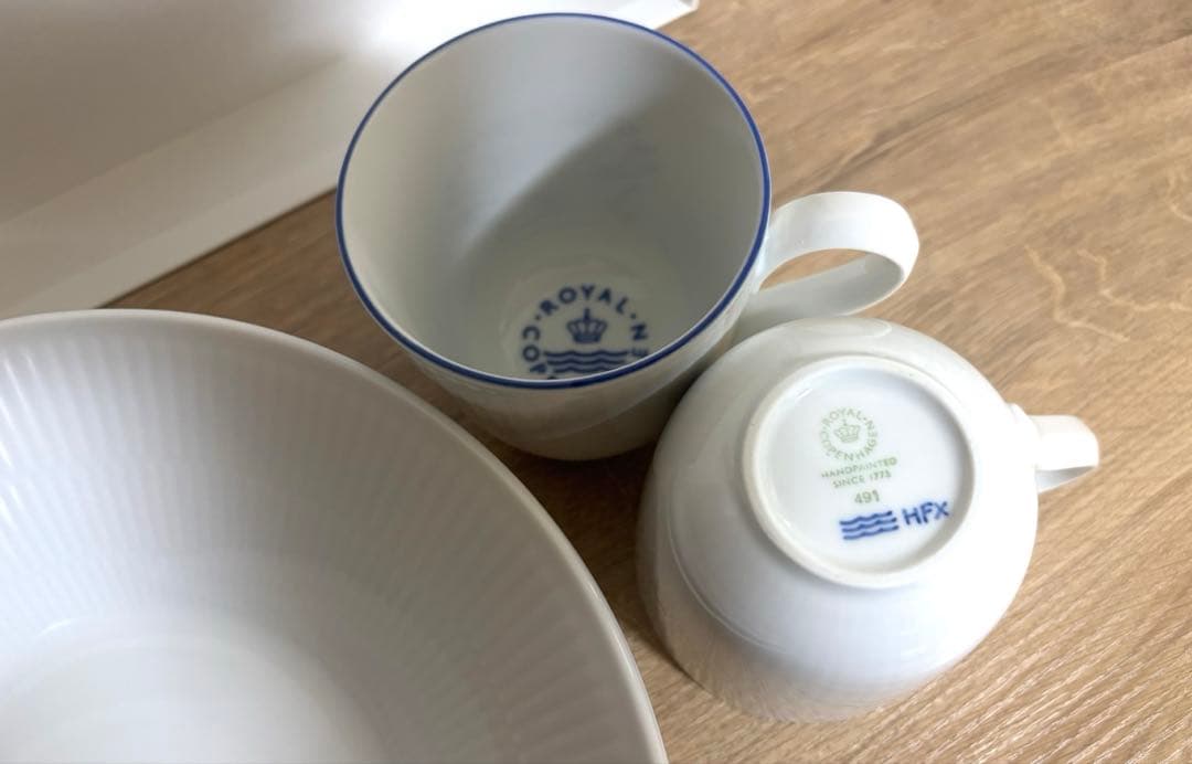 【新品、未使用】ロイヤルコペンハーゲンペアカップ&パスタプレート2枚