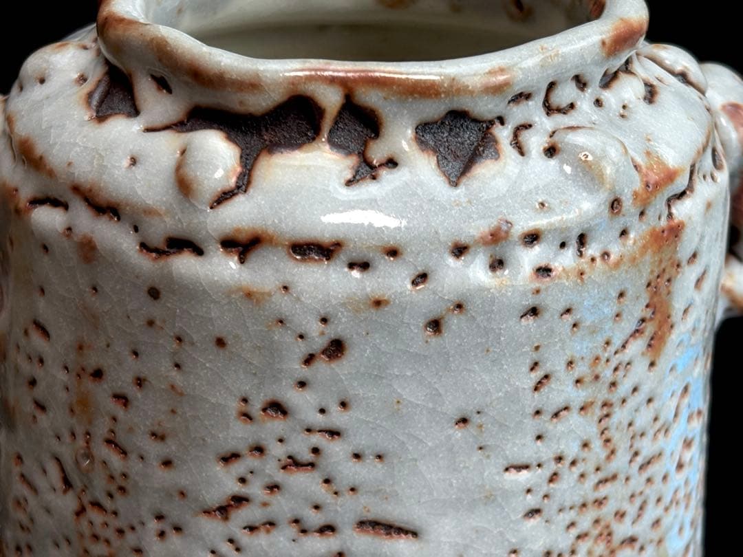 【未使用】山十窯【加藤光右衛門】 鼠志野 花入 共箱共布栞付 R821131