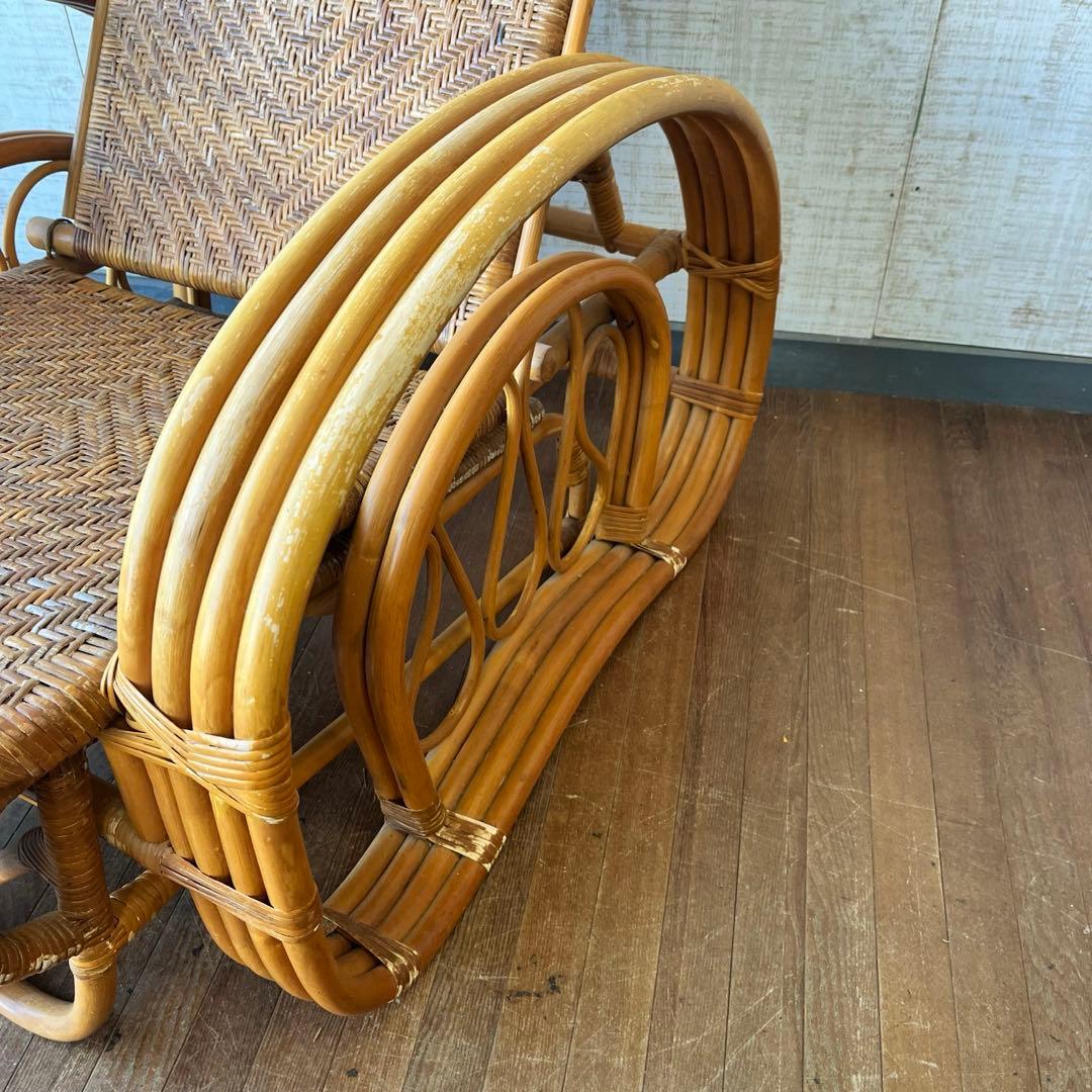 【アンティーク】籐家具 ラタン リクライニングチェア オットマン付き 古家具