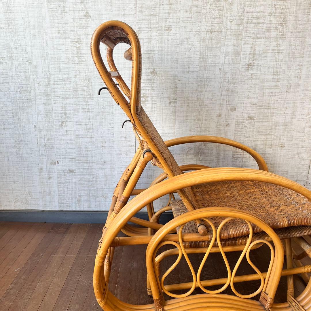 【アンティーク】籐家具 ラタン リクライニングチェア オットマン付き 古家具
