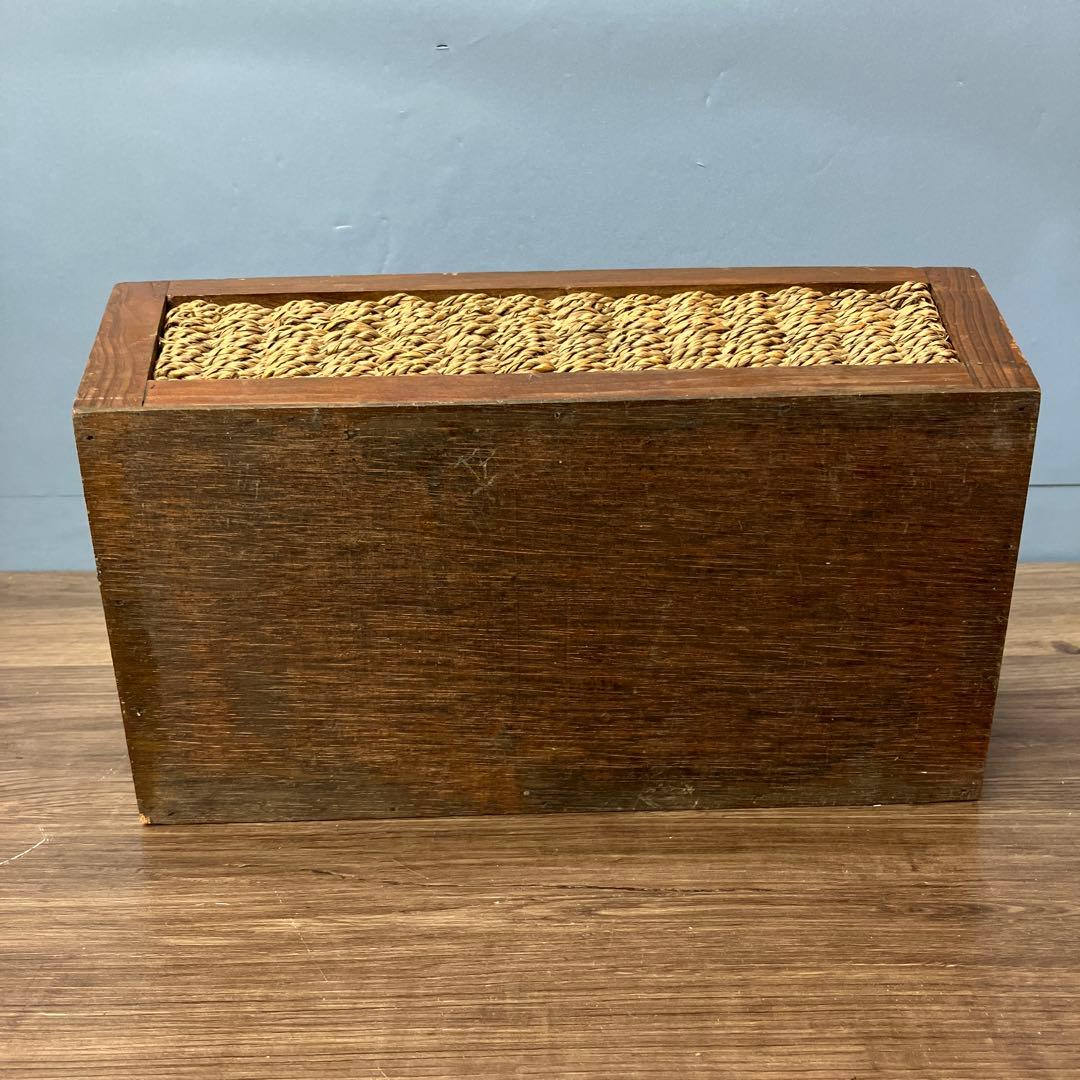 4F 木製フレーム 編み込みバスケット 収納かご アンティーク調 天然素材