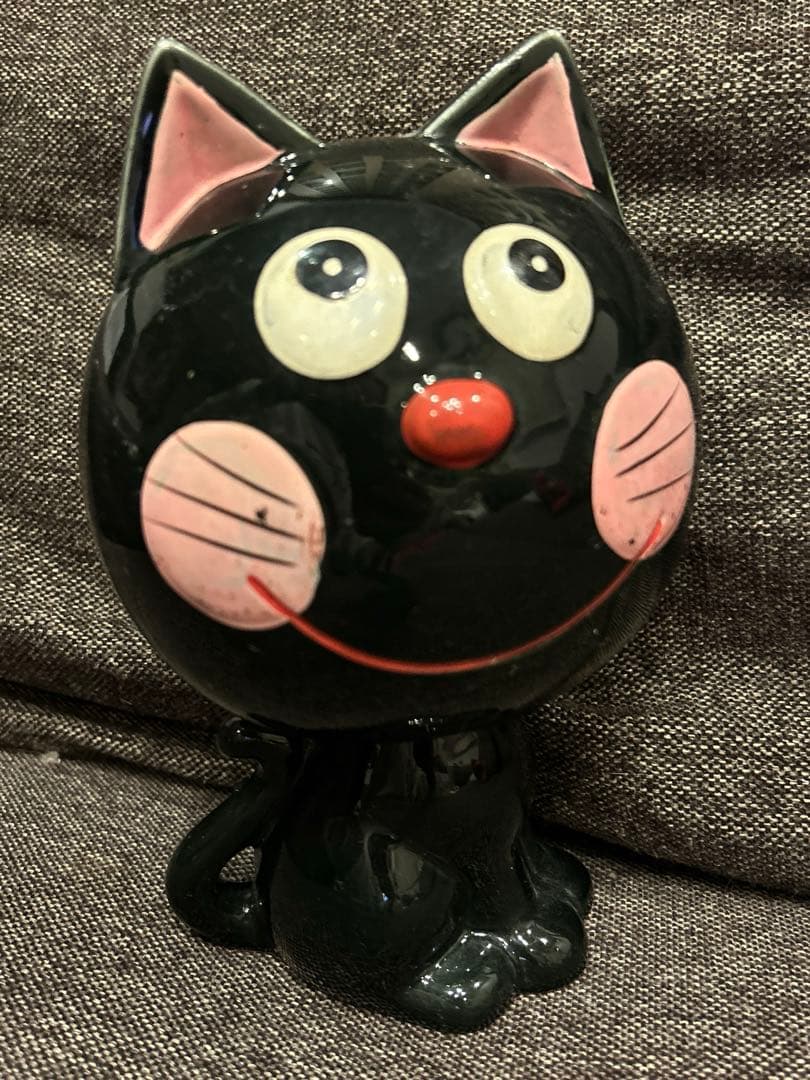 希少♡内藤ルネ　黒猫　陶器　大きい貯金箱　年代　物　ヴィンテージ