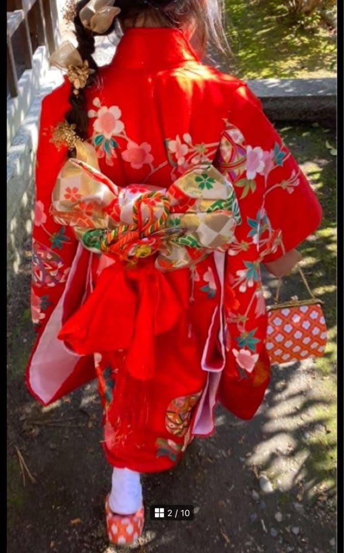 赤い花柄着物 子供用 七五三