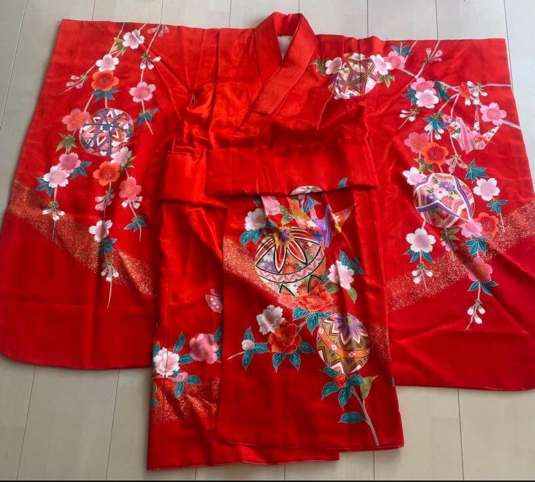 赤い花柄着物 子供用 七五三