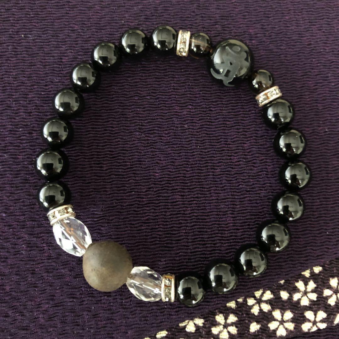 高波動セラミックス／密教 ☆ 結界と浄化 ブレスレット オニキス 内径15.6㎝