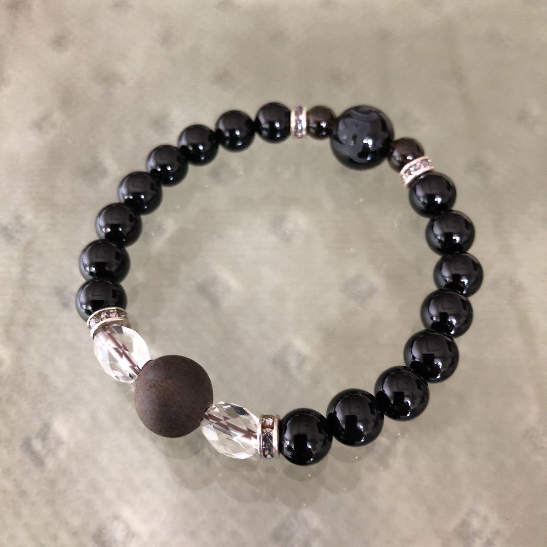 高波動セラミックス／密教 ☆ 結界と浄化 ブレスレット オニキス 内径15.6㎝