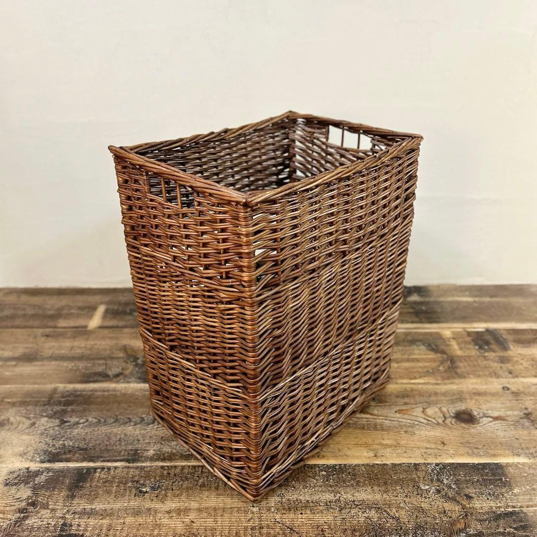 1960年代　柳編み 収納かご バスケット 木彫装飾 鳥 手編み ウィロー　藤