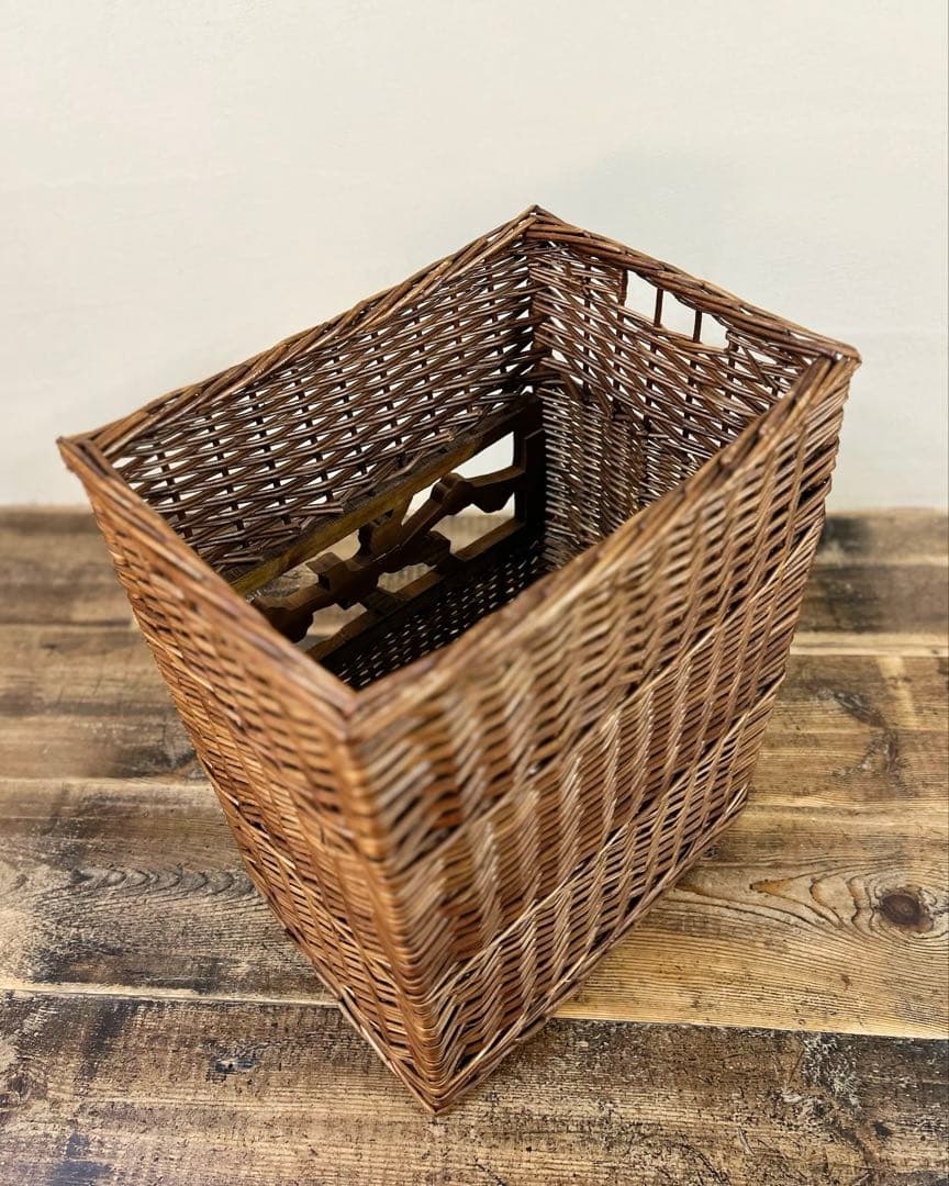 1960年代　柳編み 収納かご バスケット 木彫装飾 鳥 手編み ウィロー　藤