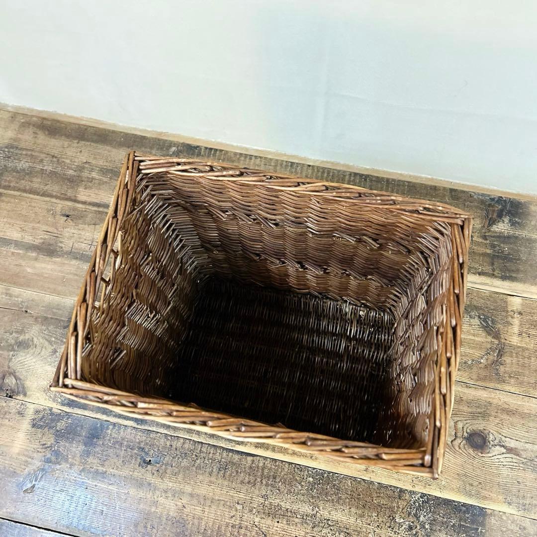 1960年代　柳編み 収納かご バスケット 木彫装飾 鳥 手編み ウィロー　藤