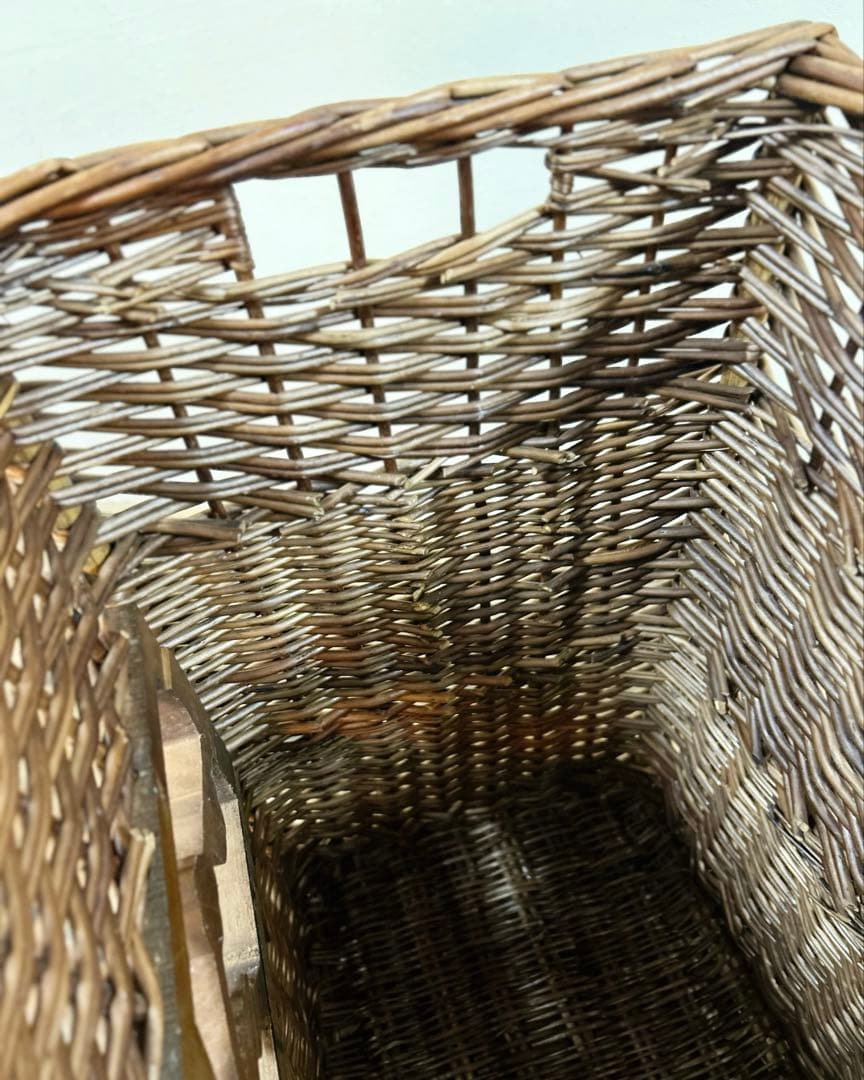 1960年代　柳編み 収納かご バスケット 木彫装飾 鳥 手編み ウィロー　藤