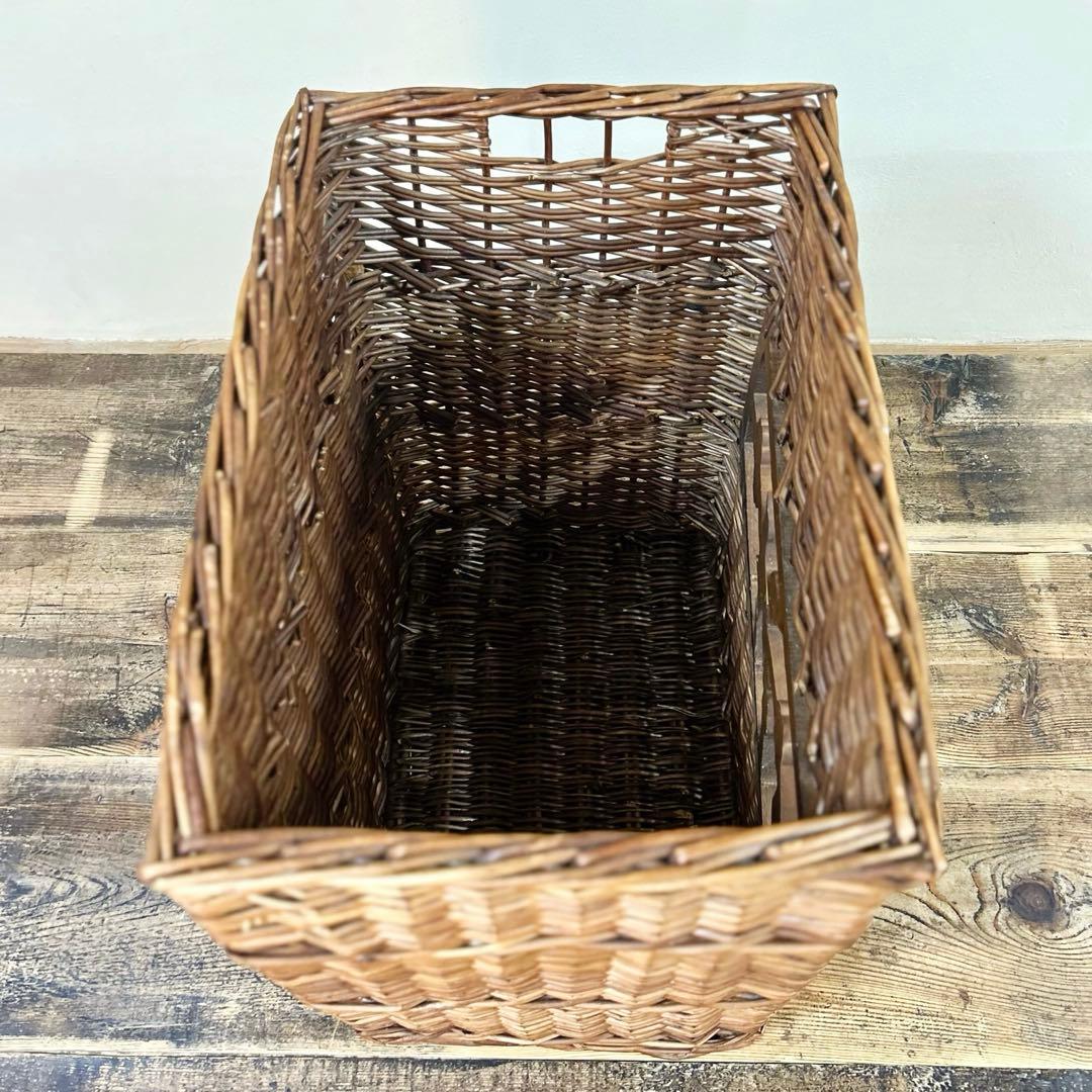 1960年代　柳編み 収納かご バスケット 木彫装飾 鳥 手編み ウィロー　藤