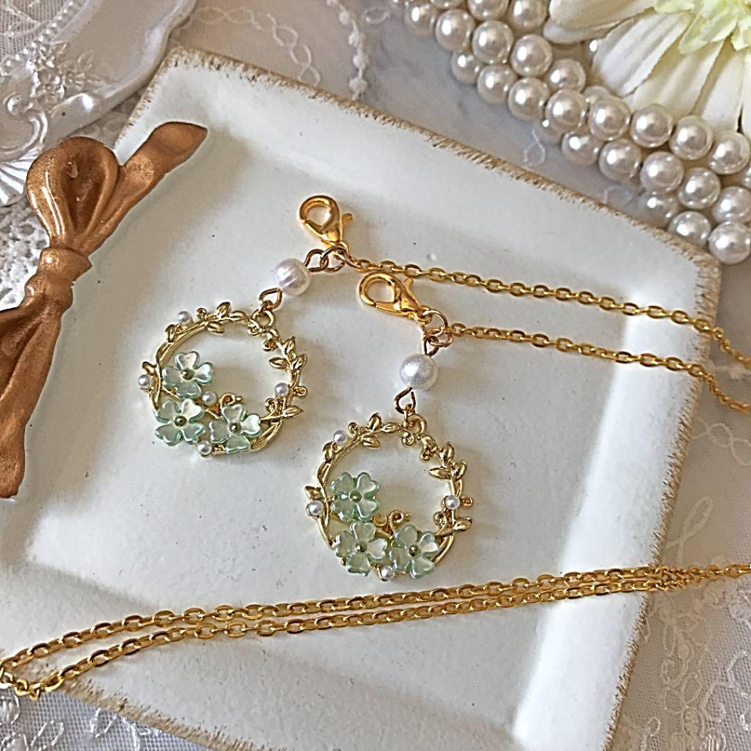 ♪226❤️ 淡水パール　花　マスクチェーン　マスク　ハンドメイド