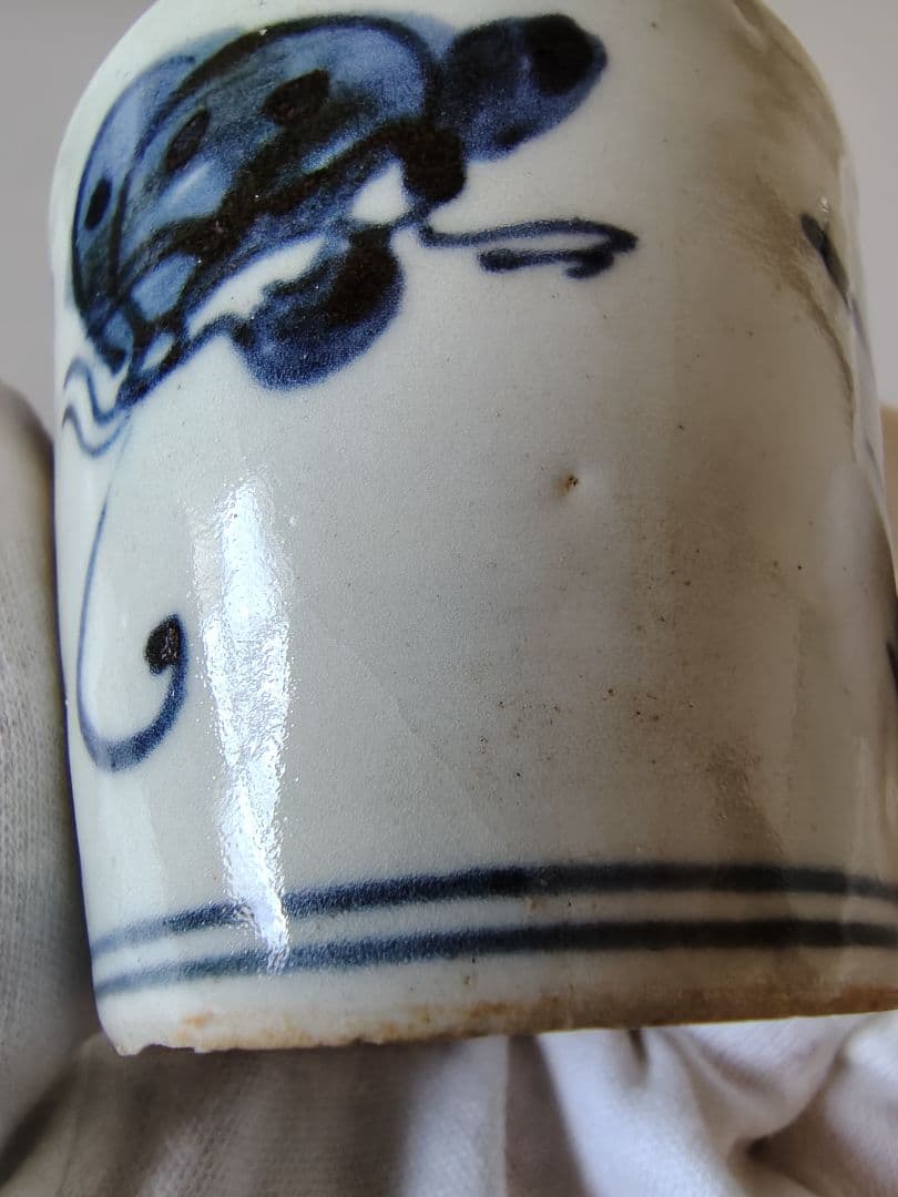 江戸中期 蕎麦猪口 染付 伊万里 古伊万里 アザミ 蝶 小型そば猪口