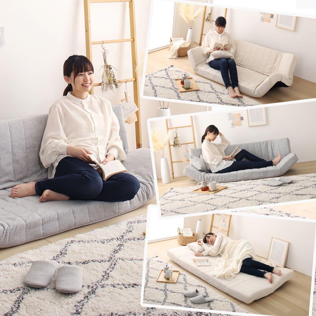 B 新品 ソファ グレー リクライニング ベッド ローソファ フロア こたつ