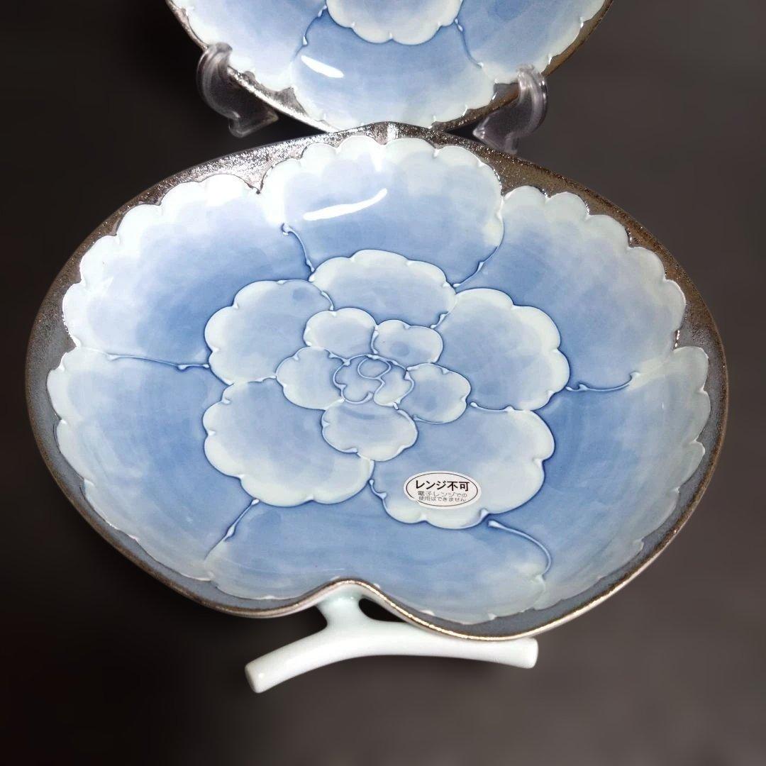 未使用 有田焼 文山窯 プラチナ牡丹 りんご 皿2枚