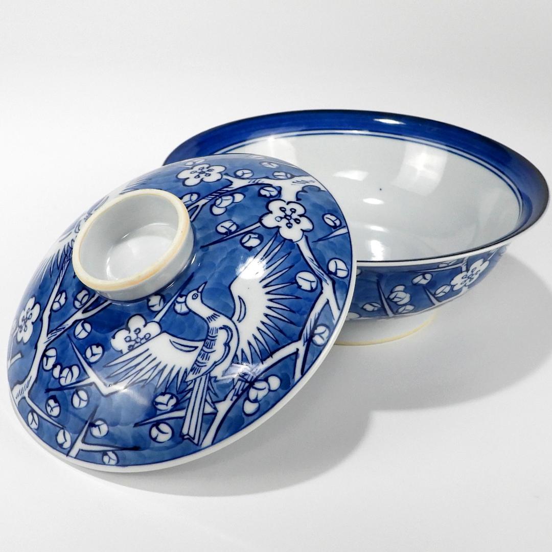 【源右衛門】古伊万里の伝統　舘林源右衛門作　染付梅鳳凰絵　蓋碗　3客